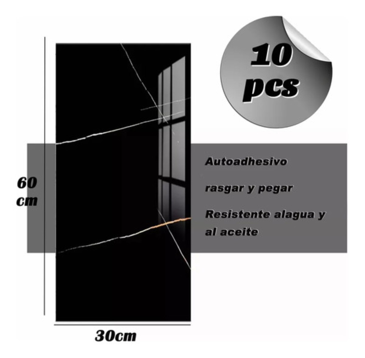 Azulejo De Imitación Papel Tapiz 3d Cocina Lavable Negro.