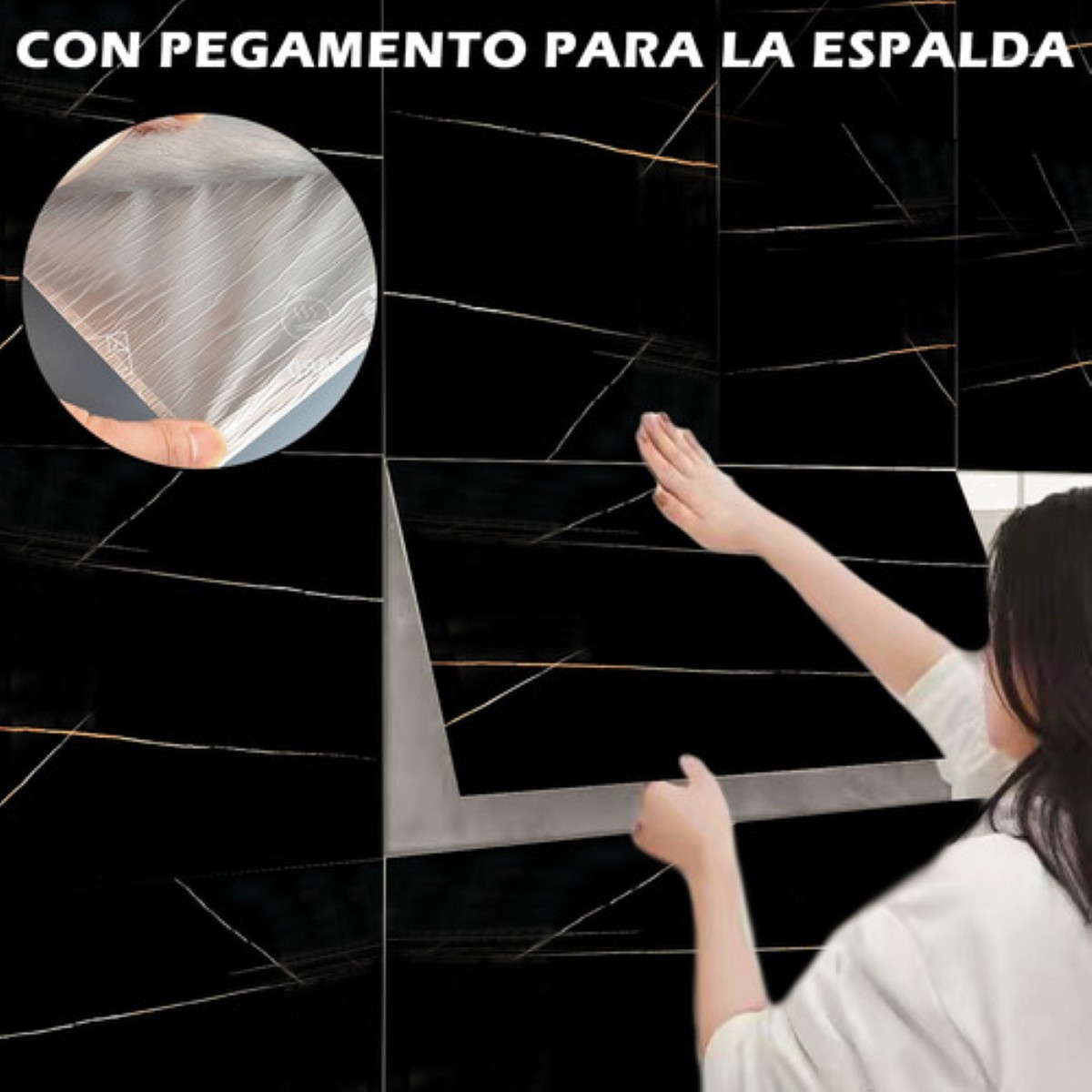 Azulejo De Imitación Papel Tapiz 3d Cocina Lavable Negro.