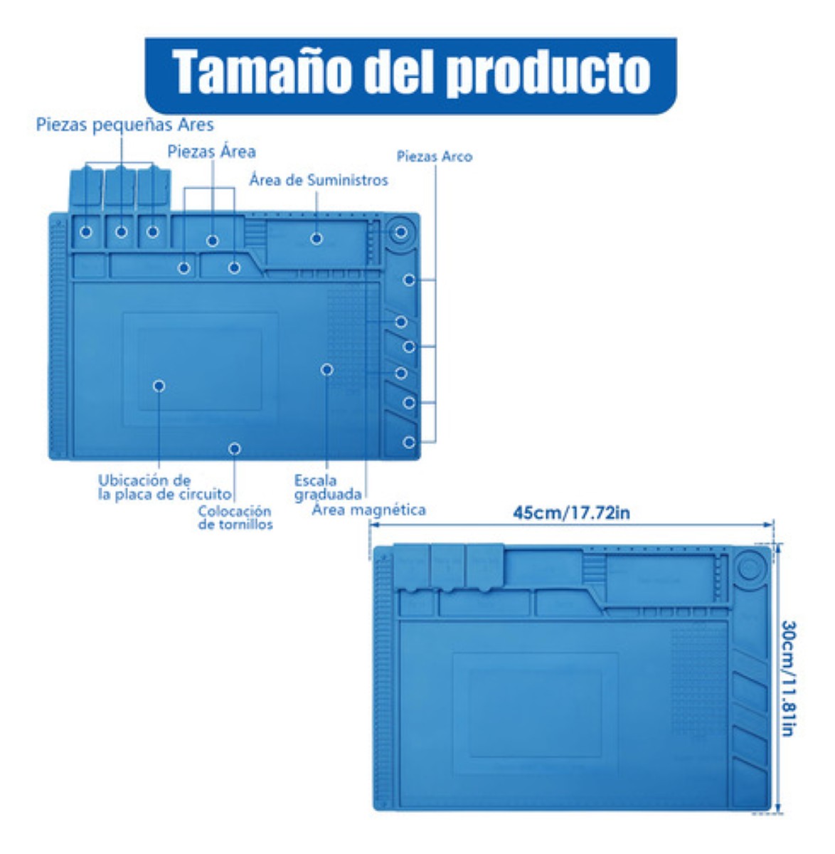 Baku S160 Tapete Trabajo Silicon Magnético Antiestática 45 X 30 Cm Color Azul