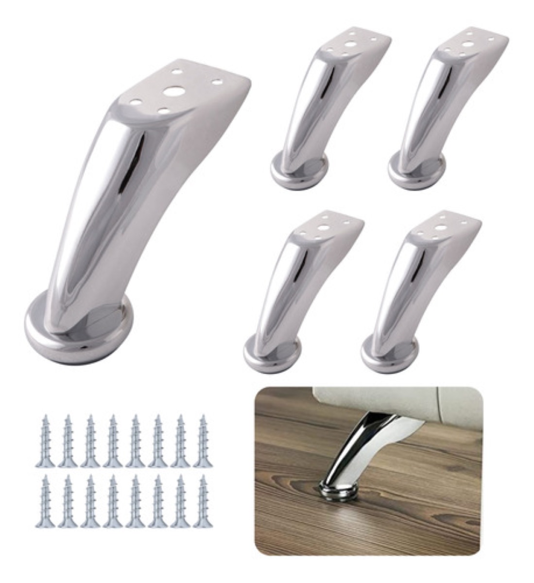 Patas Para Sofá Mueble Cama Curvas Cromo C/tornillos 4 Pzas PLATA 