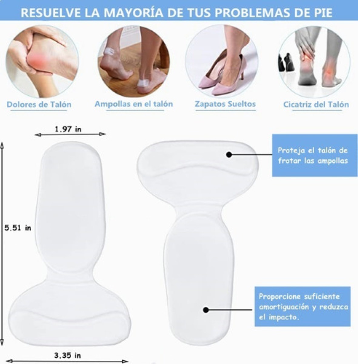 Almohadillas Tacón Y Plantilla De Gel Alivia El Dolor 6 Pzs transparente