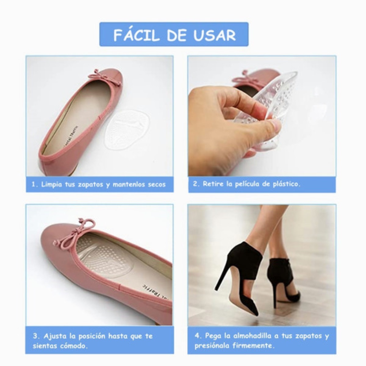 Almohadillas Tacón Y Plantilla De Gel Alivia El Dolor 6 Pzs transparente