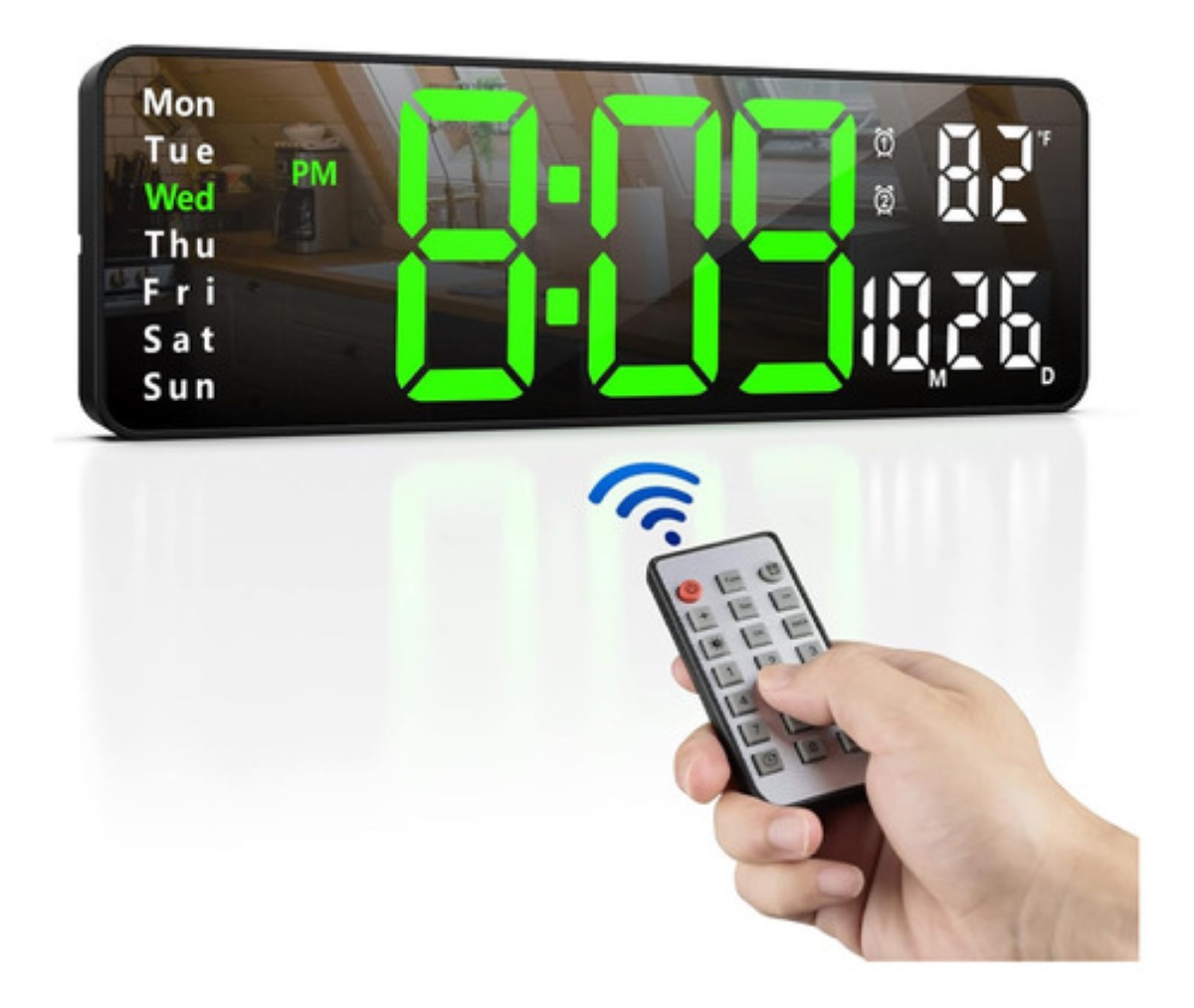 Reloj De Pared Digital Led Decorativo Con Termómetro Alarmas negro