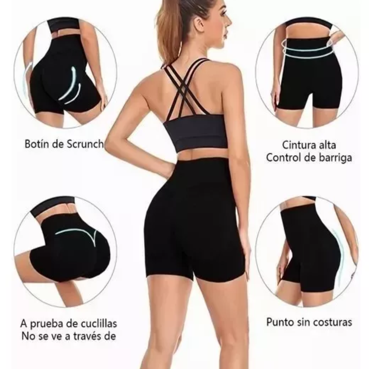 2pzs Short De Licra Para Mujer Fitness Sports Sexy Negro/Gris Talla: S/M