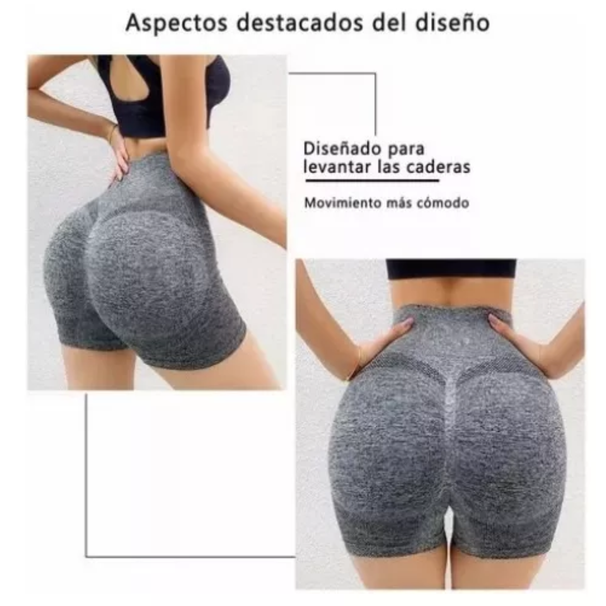 2pzs Short De Licra Para Mujer Fitness Sports Sexy Negro/Gris Talla: S/M