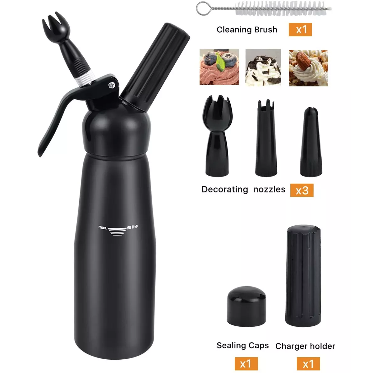 Dispensador De Crema Batida Negro De 500ml