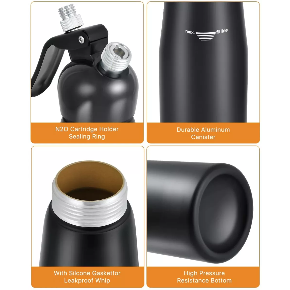 Dispensador De Crema Batida Negro De 500ml