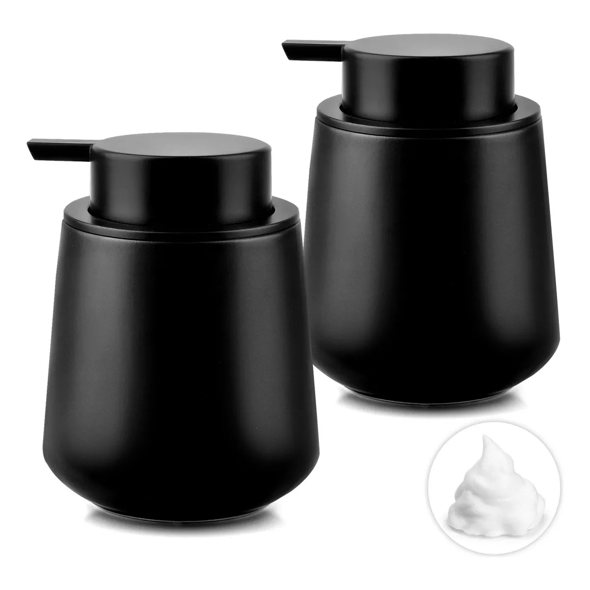 Dispensador De Jabon Líquido 2 Pzs Cerámico De Baño Facial Color Negro