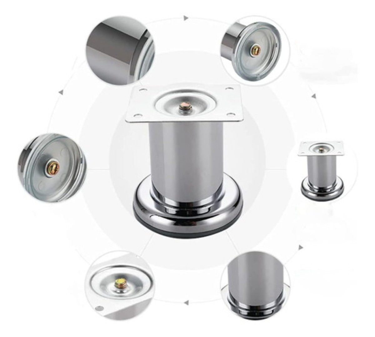 Pata Para Sofá Acero Redonda 15cm Cromo C/tornillos 12 Pzas PLATA 