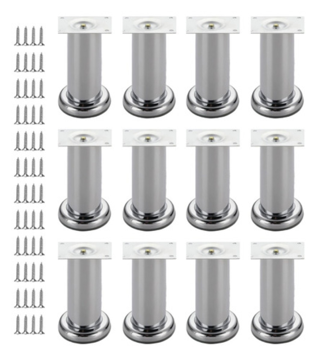 Pata Para Sofá Acero Redonda 15cm Cromo C/tornillos 12 Pzas PLATA 