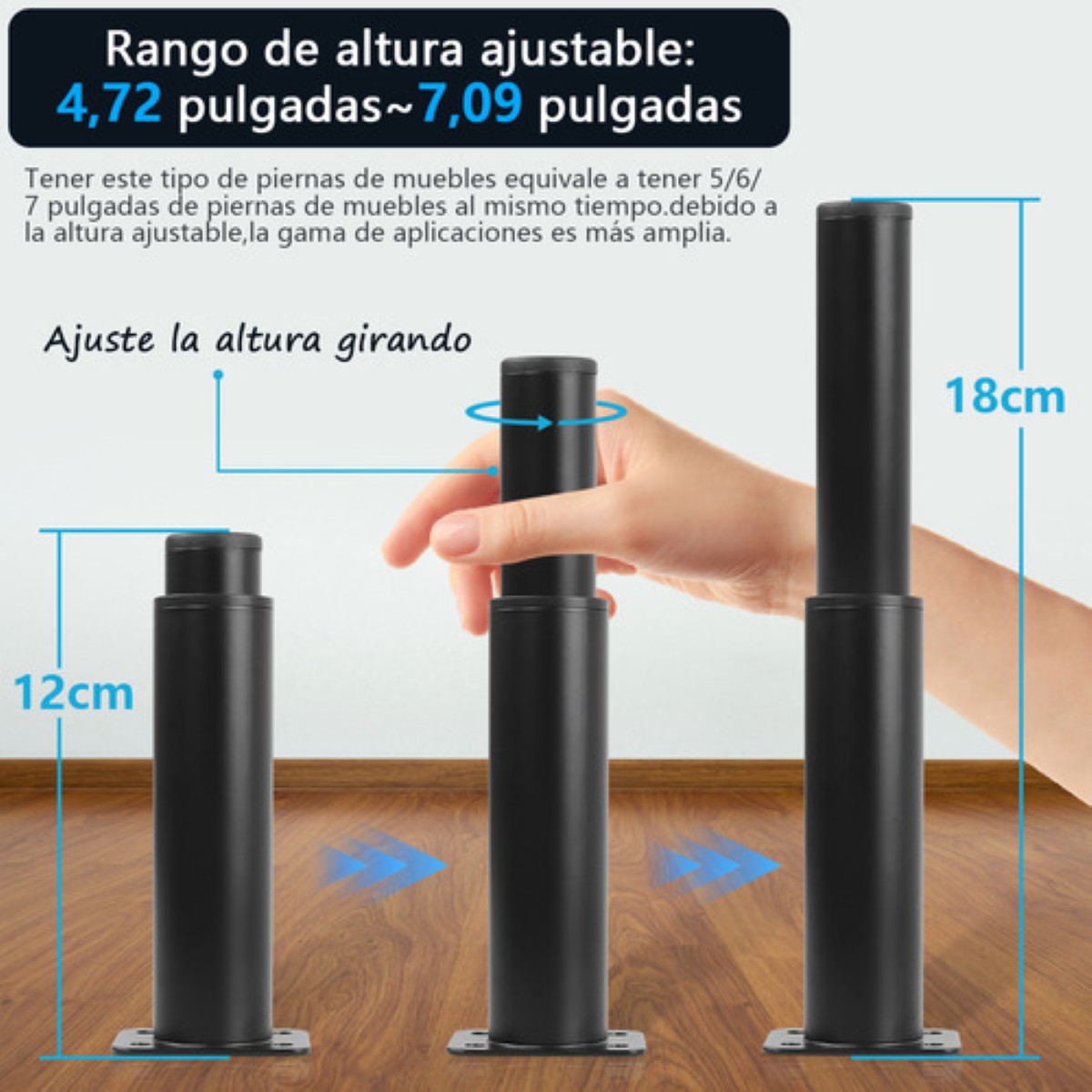 Patas Para Muebles Puede Ser Ajustable 15-25cm 4 Piezas NEGROS