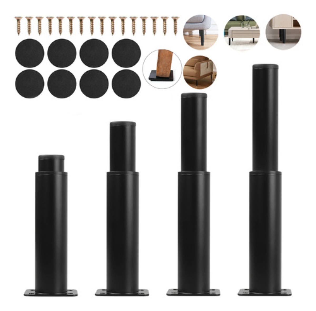 Patas Para Muebles Puede Ser Ajustable 15-25cm 4 Piezas NEGROS