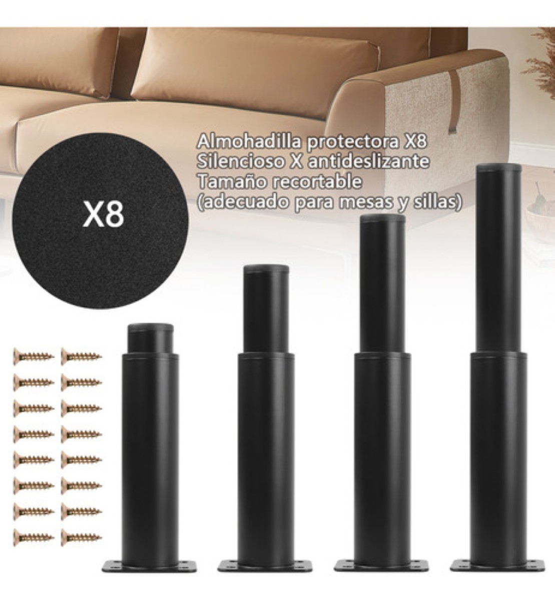 Patas Para Muebles Puede Ser Ajustable 15-25cm 4 Piezas NEGROS