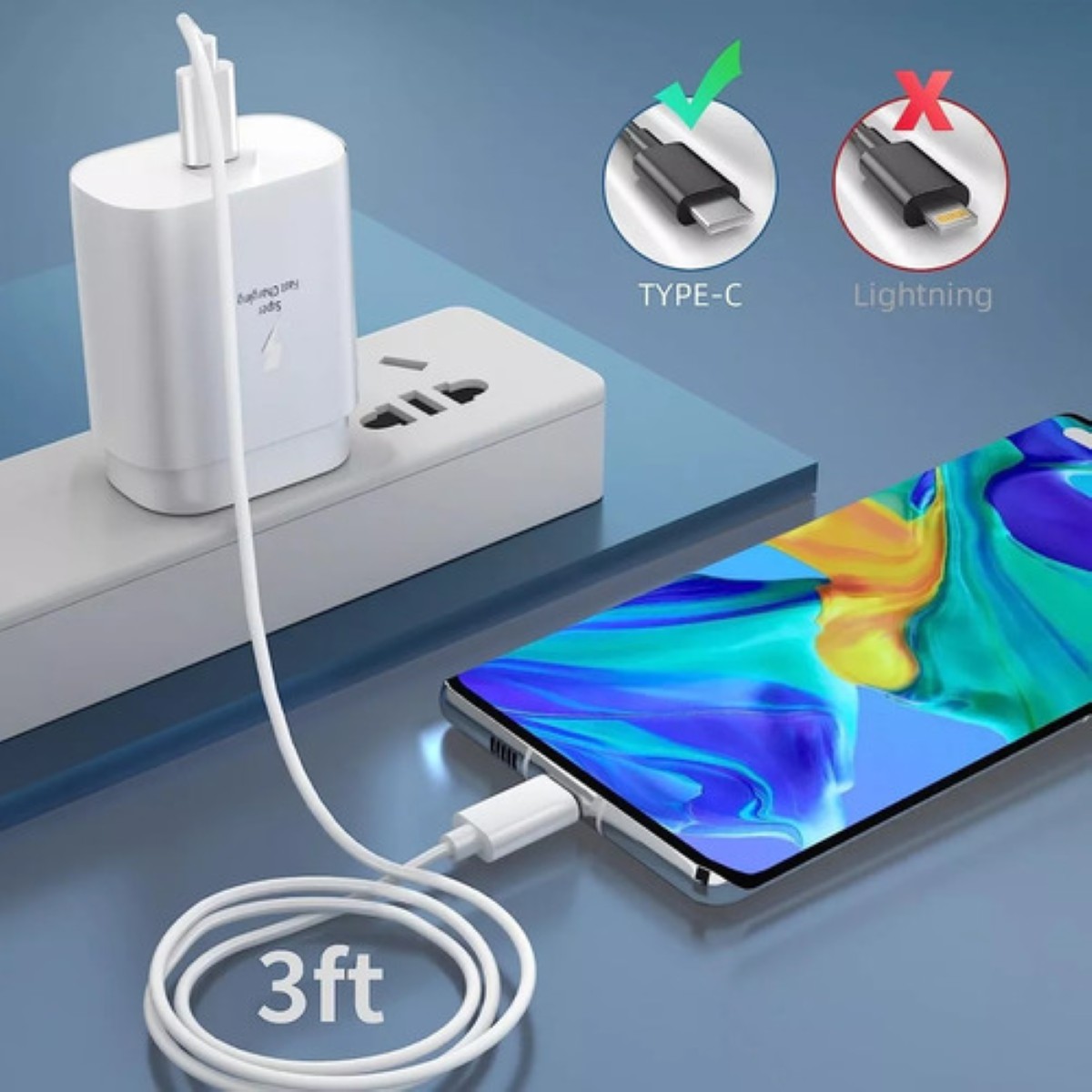 Cargador Rápido Tipo C De 25w Para Samsung Galaxy Con Cable BLANCO