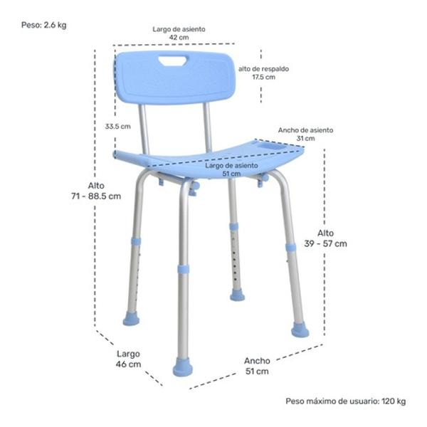 Silla Ducha Baño Ajustable Brazos Respaldo Ortopedica