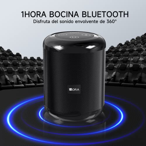 1 Hora Bocina Bluetooth Portatil 5.1, Mini Altavoz Inalámbrico con Manos Libres/Micro USB/Radio FM/TF, Compatible con Phone, Tablet, Computadores, Ideal para Viajar, Campear, Negro