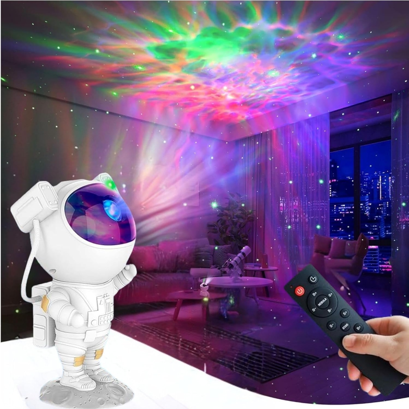 Proyector Astronauta de Estrellas con Función de Temporizador Ángulo Ajustable Blanco Bluelander 