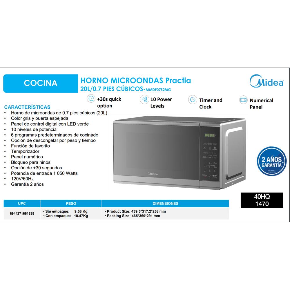 Horno Microondas Midea Mmdf07s2mg 0.7 Pies Espejo Practia
