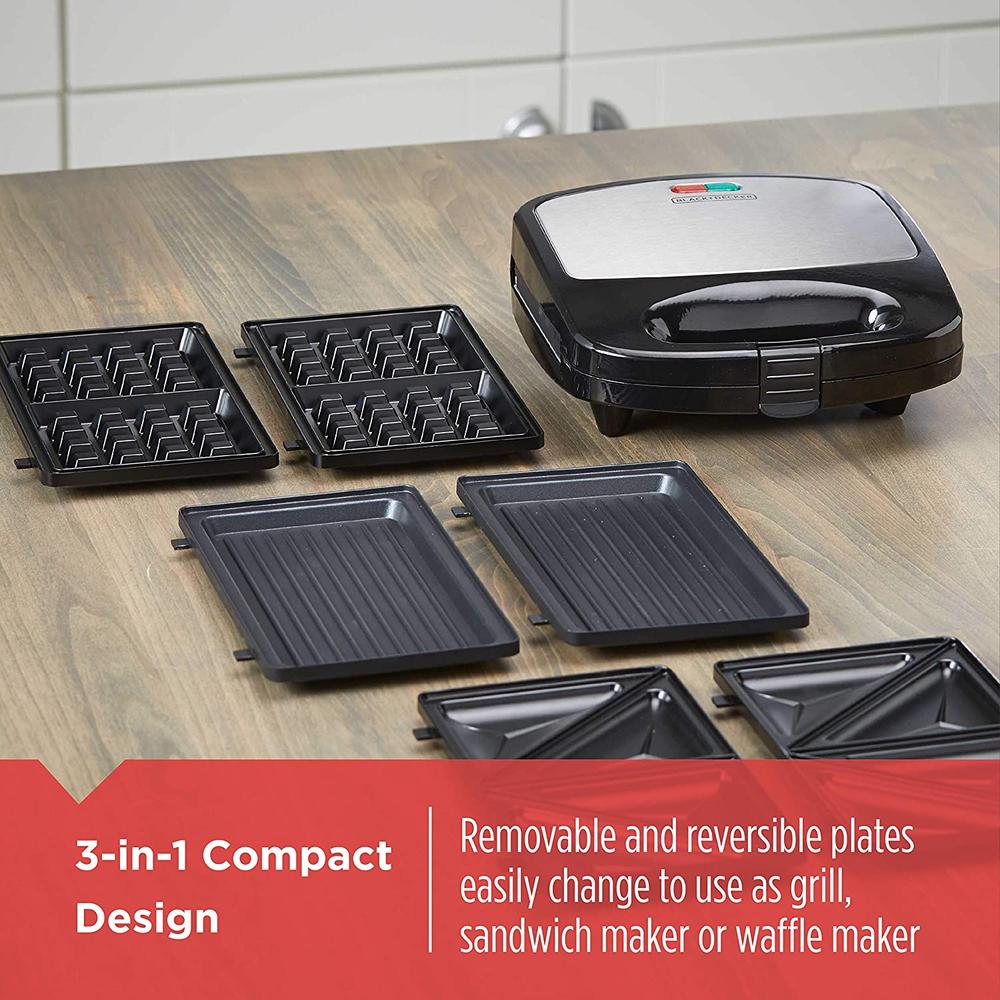 Waflera Sandwichera Parrila 3 En 1 Black & Decker Removible