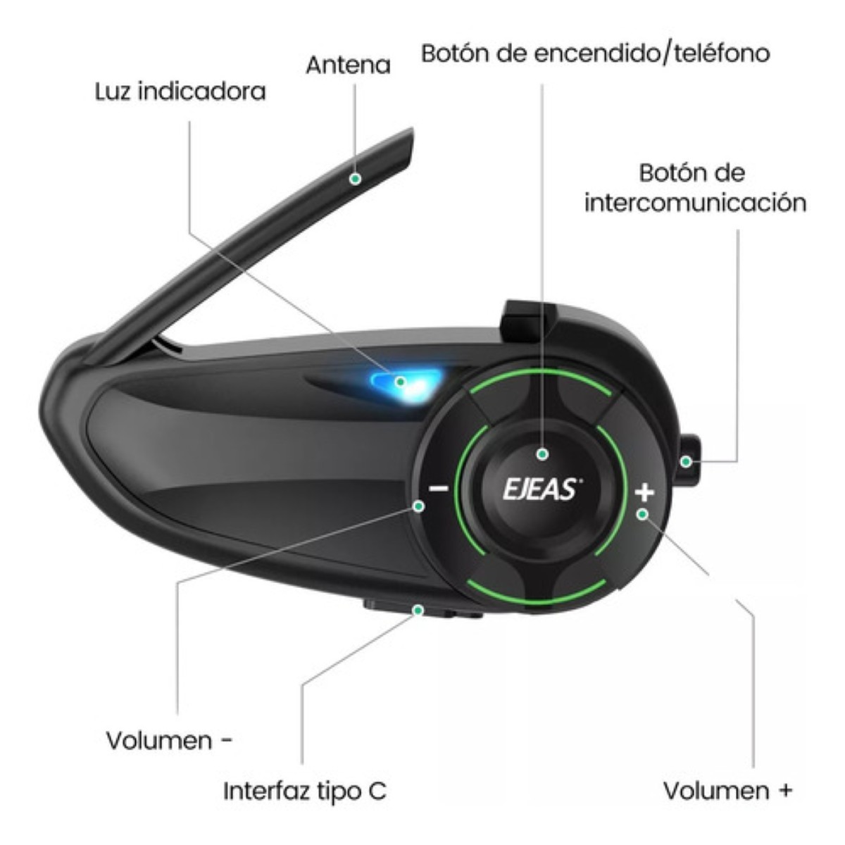 Intercomunicador Casco De Moto Ejeas Q8,1pzs, Ip67,mesh3.0 negro 