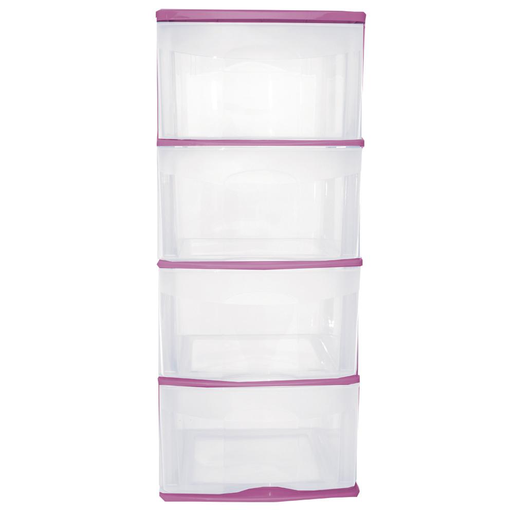Caja Plástico Organizador 4 Cajones Altos Y Amplios Rosa