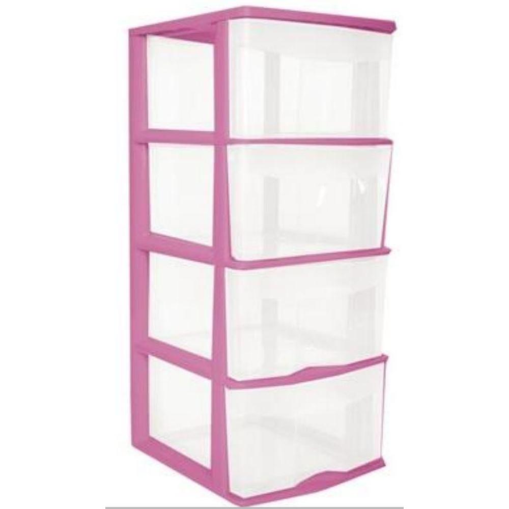 Caja Plástico Organizador 4 Cajones Altos Y Amplios Rosa