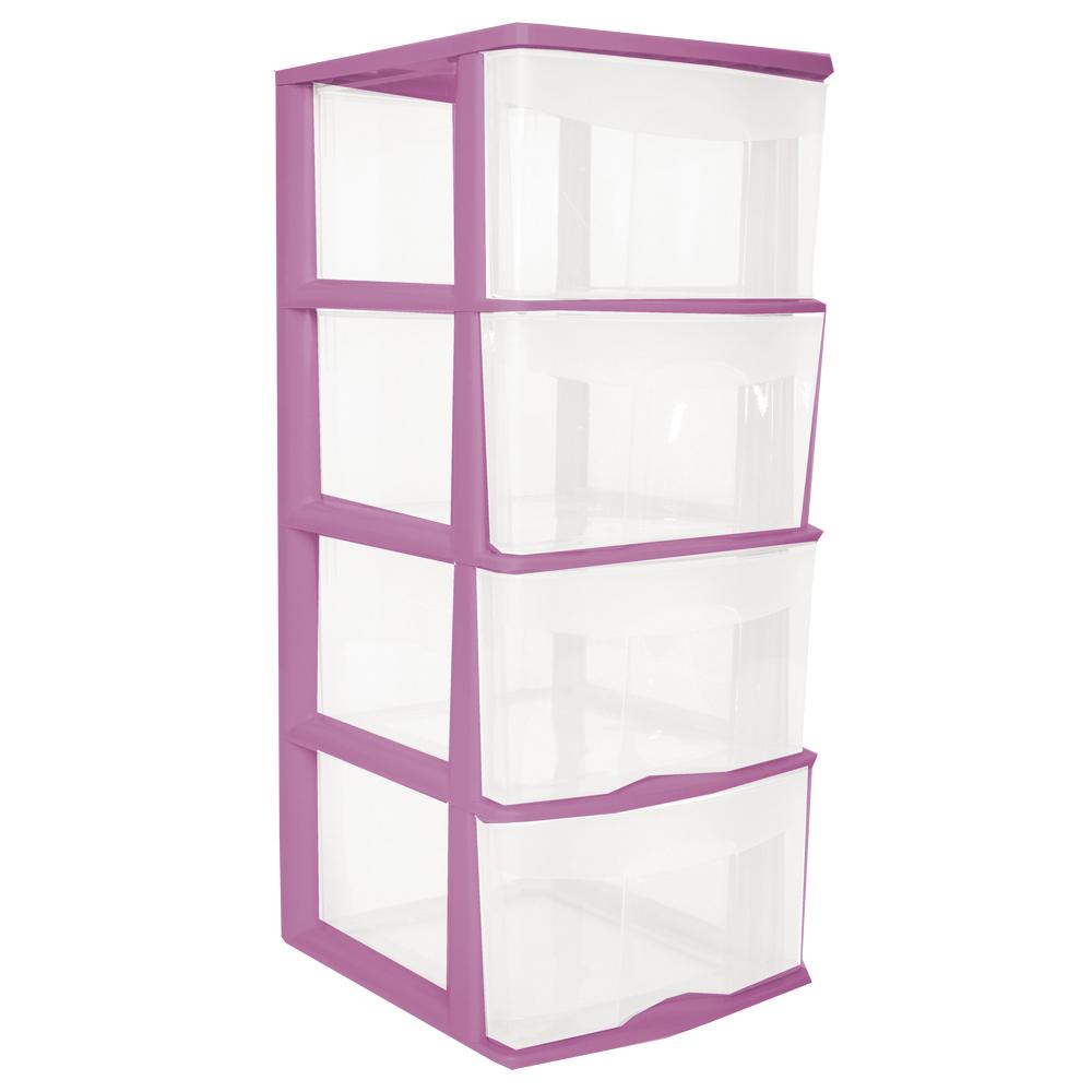 Caja Plástico Organizador 4 Cajones Altos Y Amplios Rosa