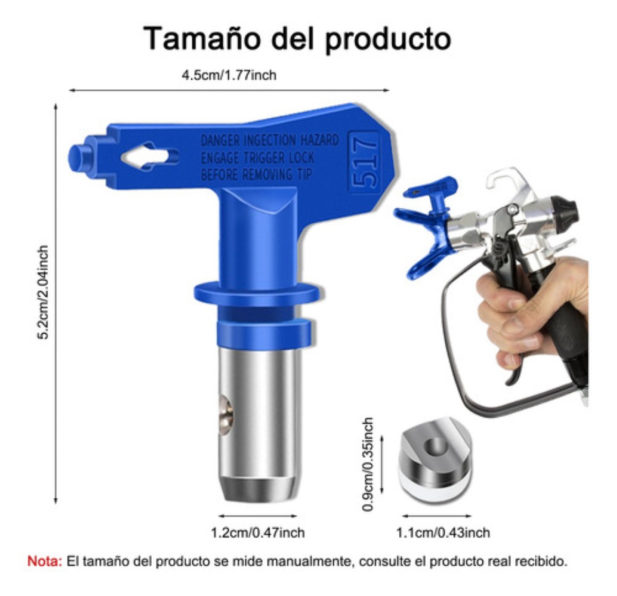 Juego De Boquillas De Pintura Sin Aire Puntas De Pistolas plata azul