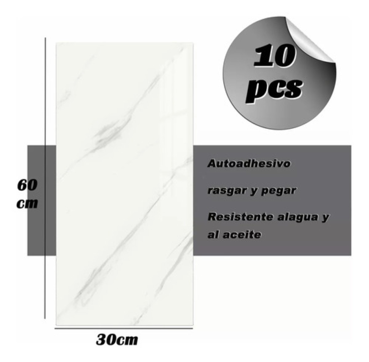 Azulejo De Imitación Papel Tapiz 3d Cocina Lavable 30*60cm Blanco Jazz