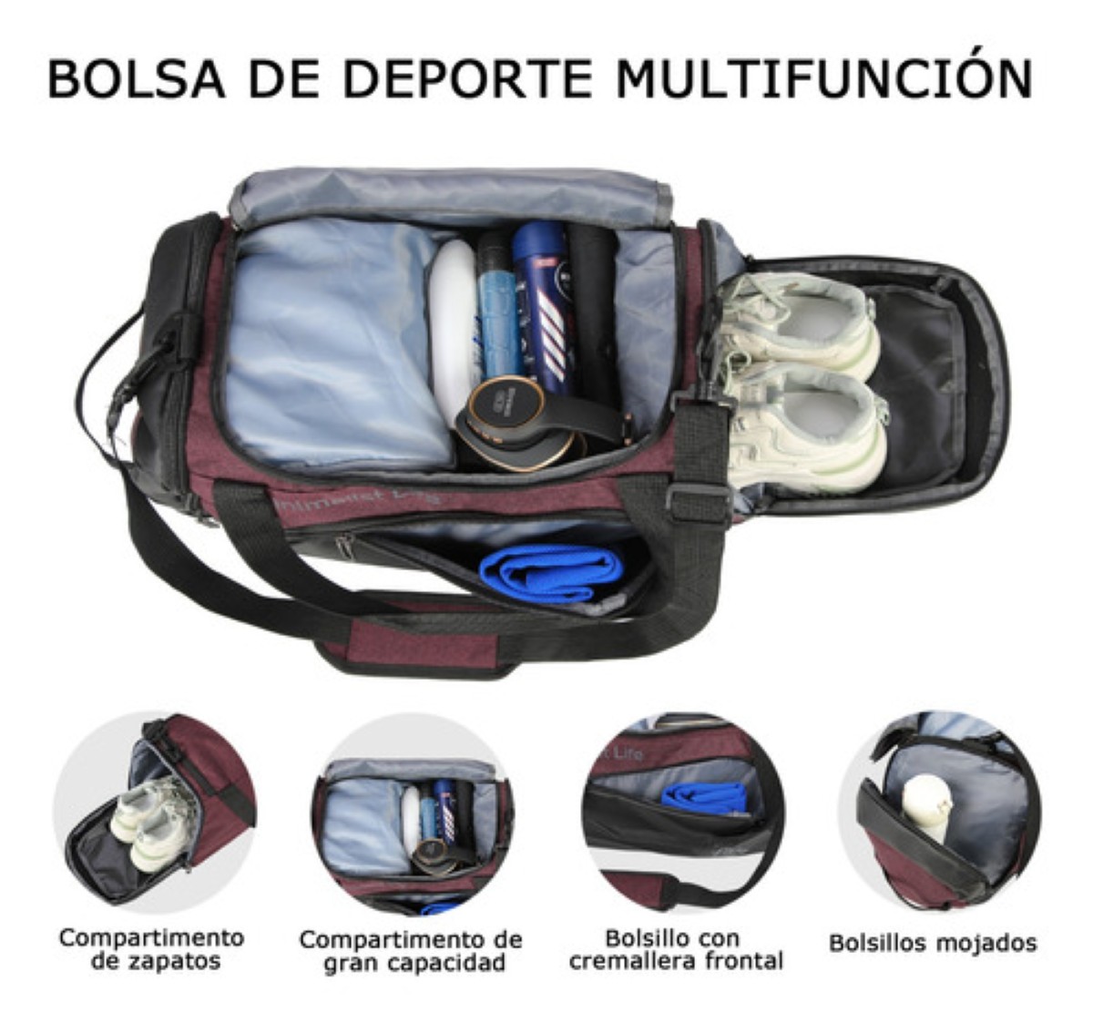 Bolsa De Gym Para Viaje Maleta Deportiva Mochila Impermeable Rojo negro