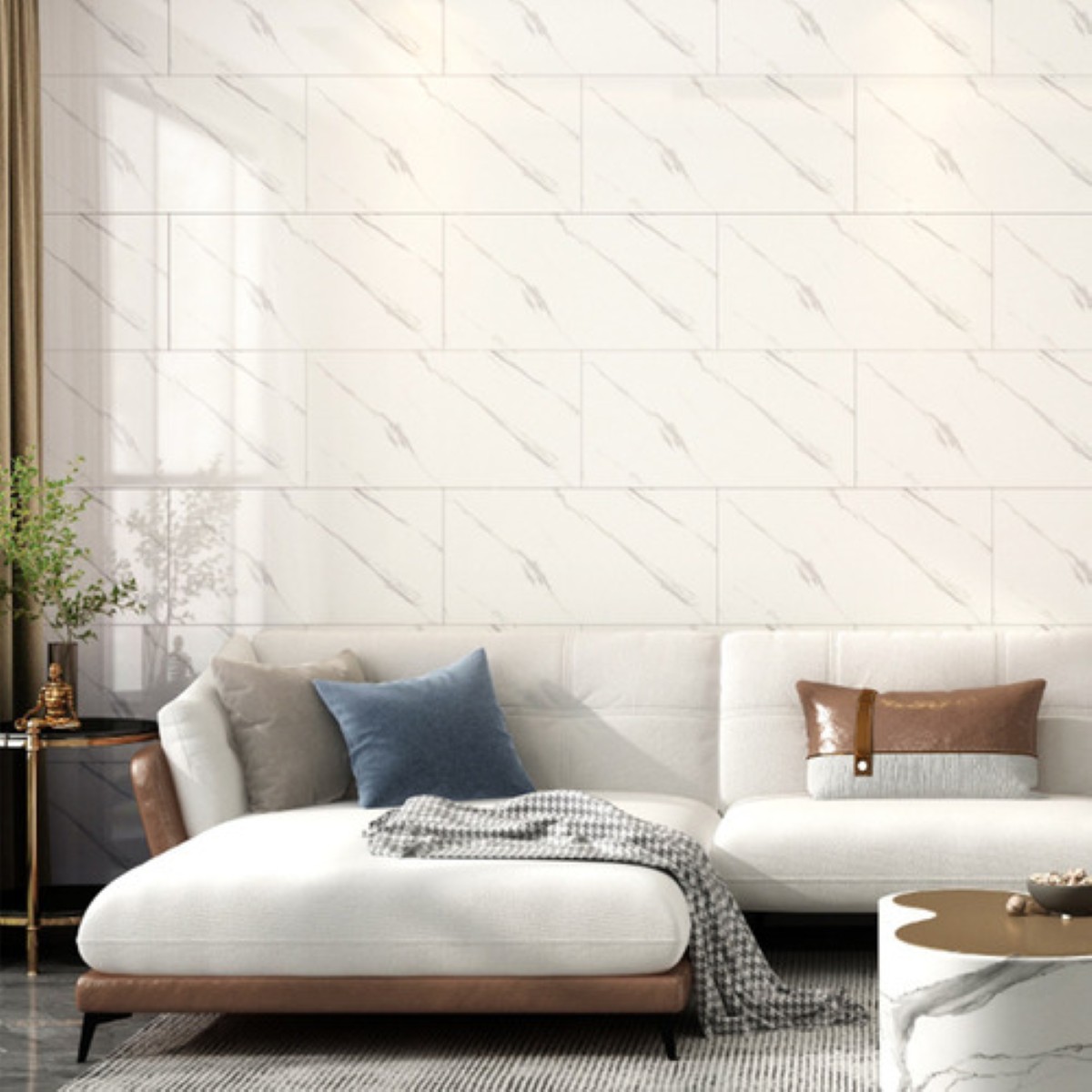 Azulejo De Imitación Papel Tapiz 3d Cocina Lavable 30*60cm Blanco Jazz