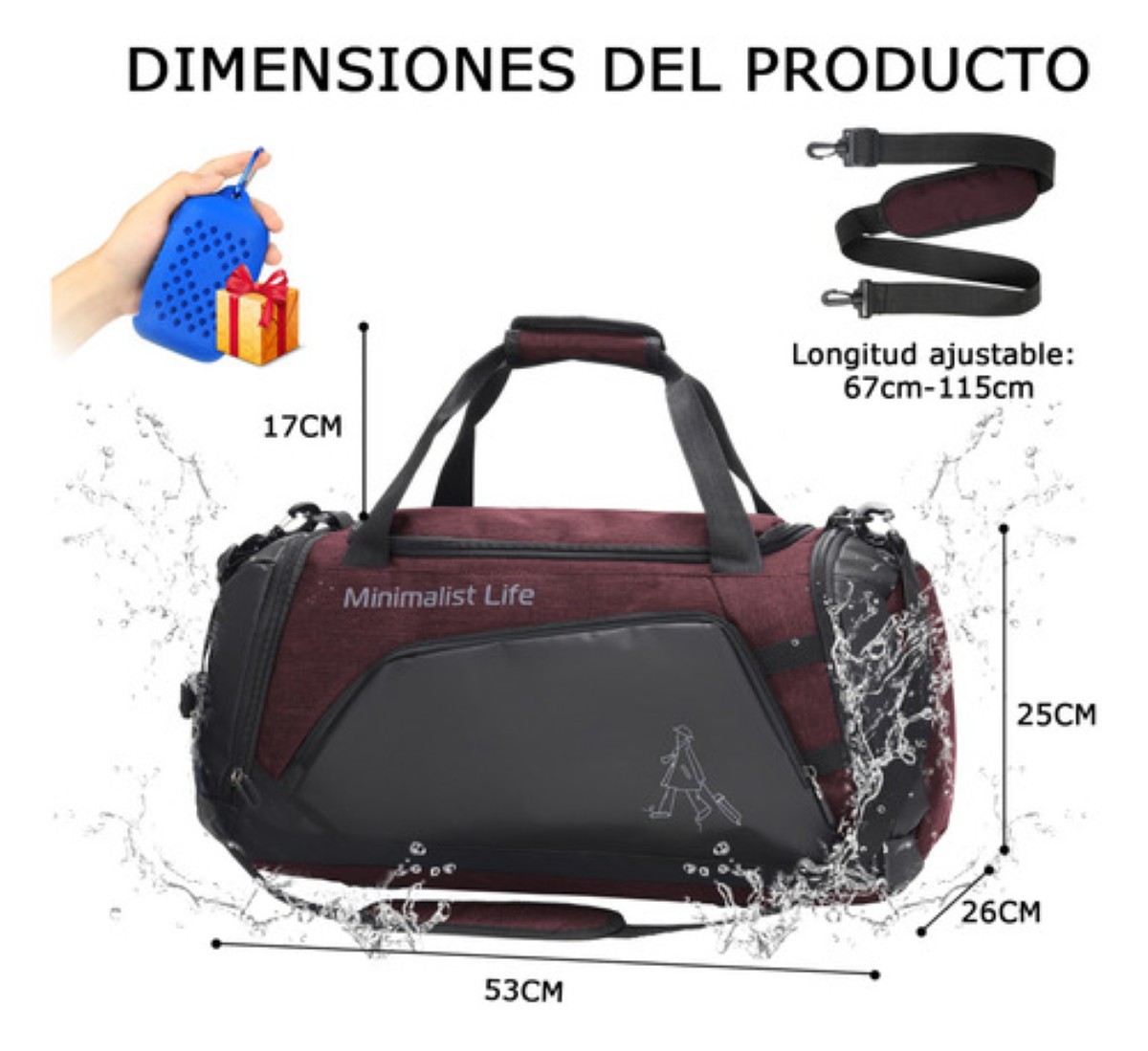 Bolsa De Gym Para Viaje Maleta Deportiva Mochila Impermeable Rojo negro
