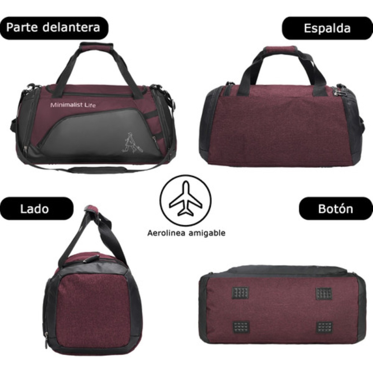 Bolsa De Gym Para Viaje Maleta Deportiva Mochila Impermeable Rojo negro