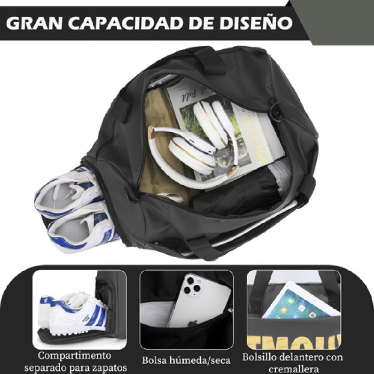 Mochila Deportiva Hombre Mochila Gym Bolsas De Viaje 45l negro