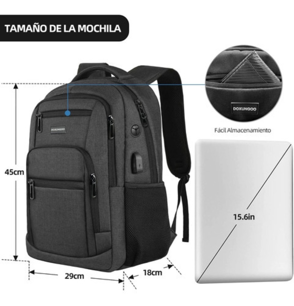 Mochila Para Portátil De 15.6 Pulgadasgris negro