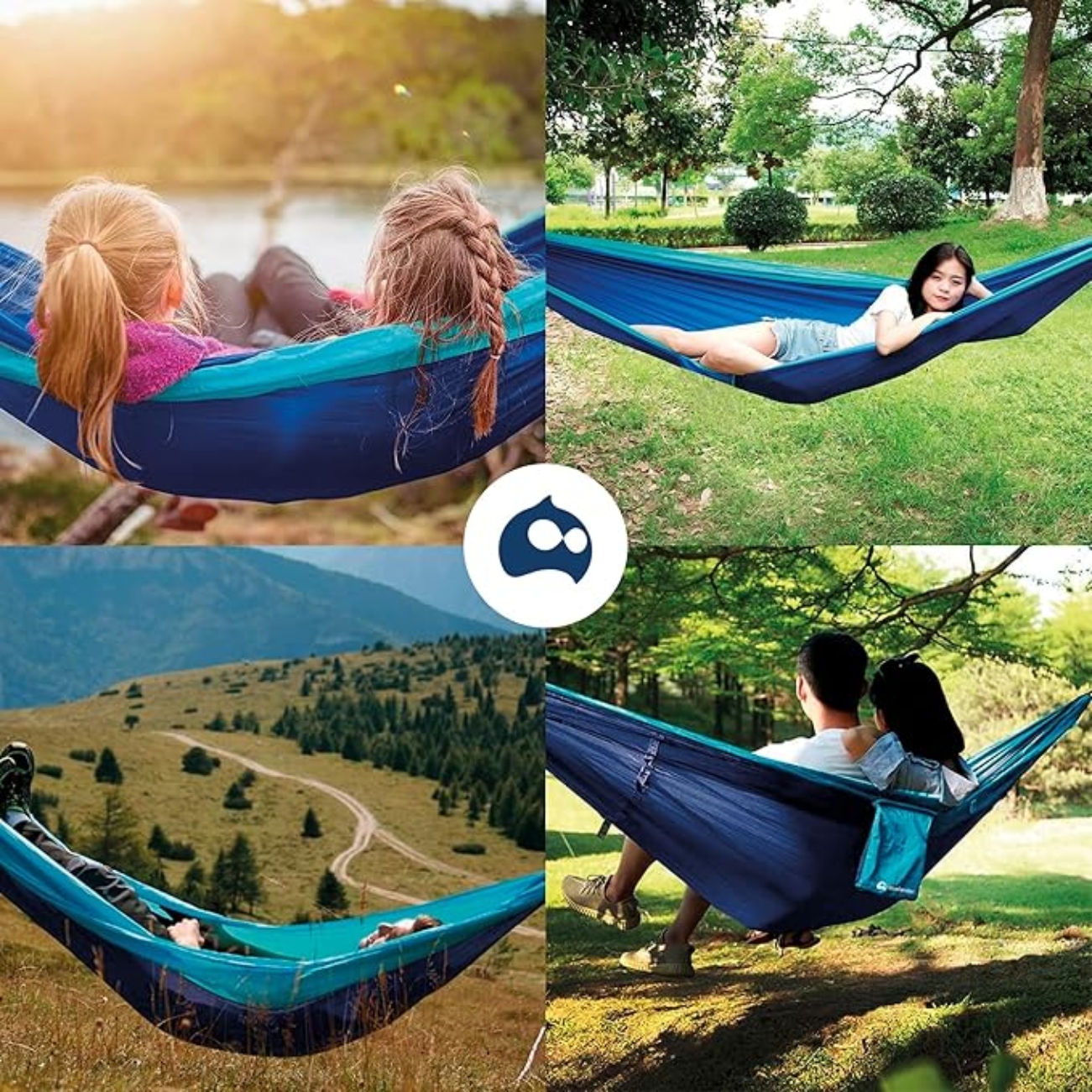 Hamaca Portátil para Acampar de Adultos con Correas para Árboles Azul Bluelander 