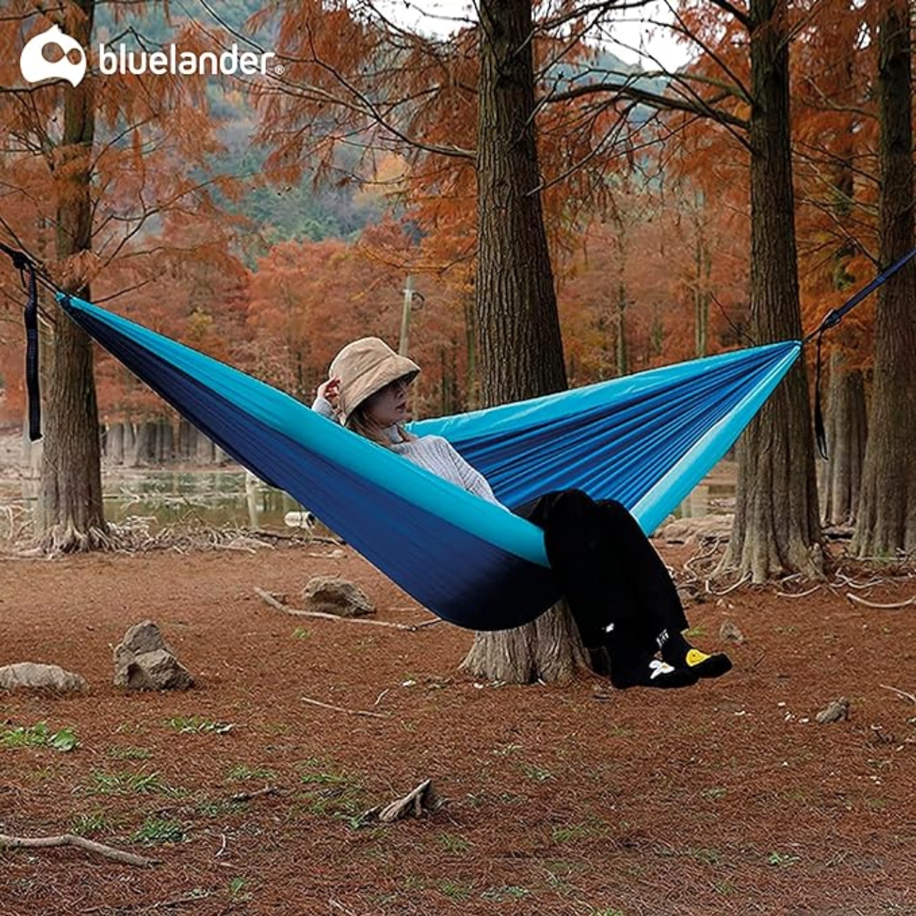 Hamaca Portátil para Acampar de Adultos con Correas para Árboles Azul Bluelander 