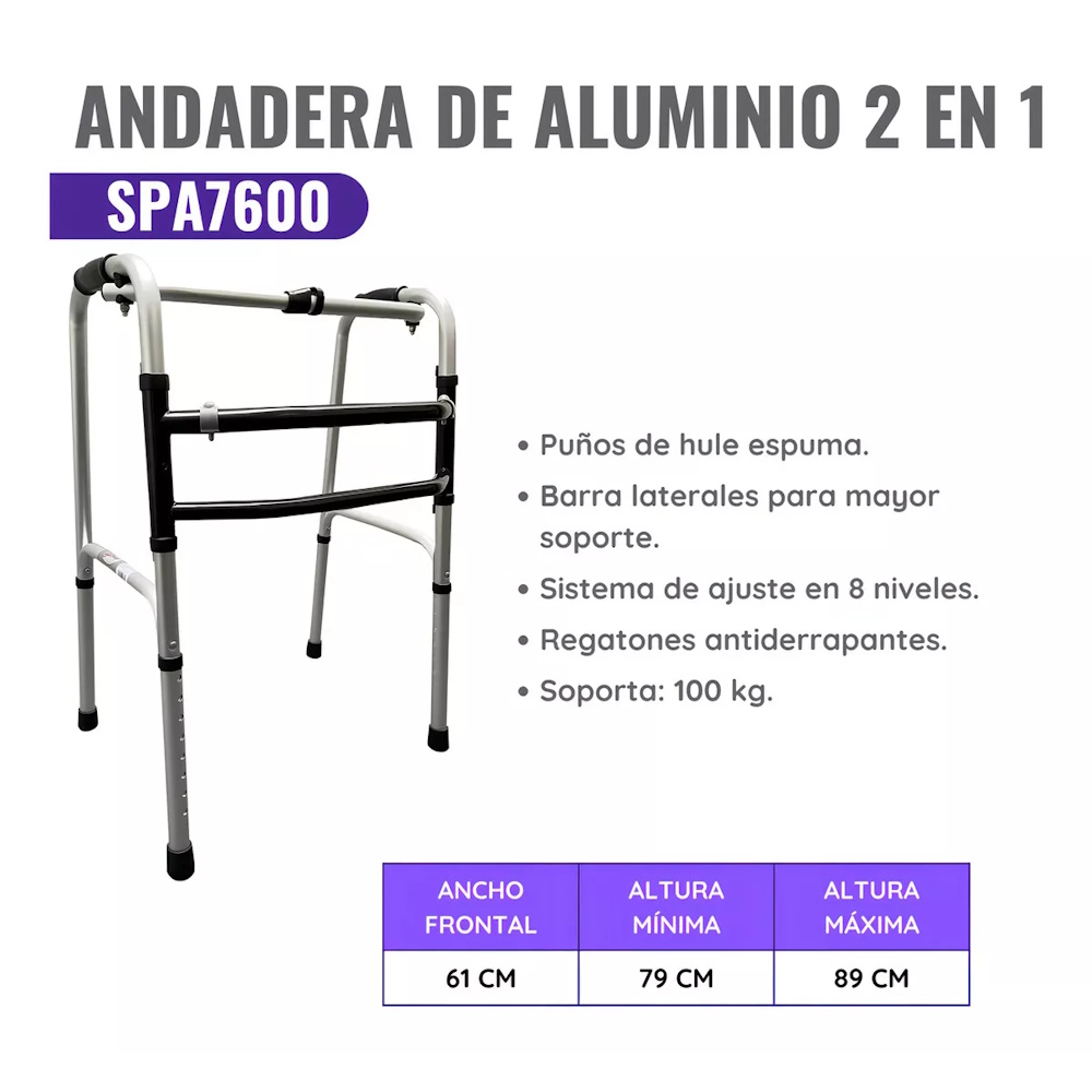 Andadera Ortopédica 2 En 1 C/Gomas Antiderrapantes Speedy