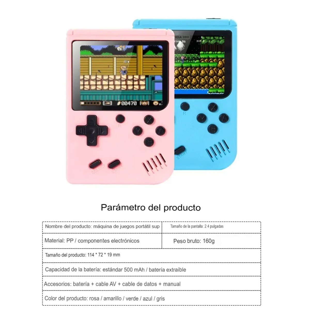 Mini consola videojuegos roja portátil retro juegos 8 bits pantalla LCD 500 juegos recargable