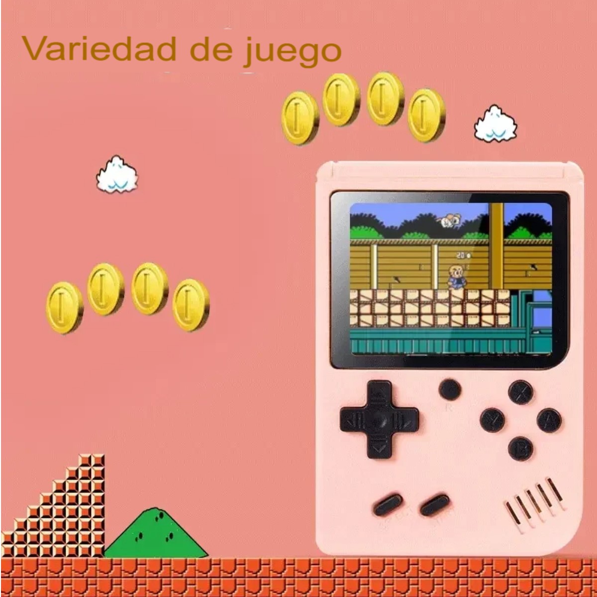 Mini consola videojuegos roja portátil retro juegos 8 bits pantalla LCD 500 juegos recargable
