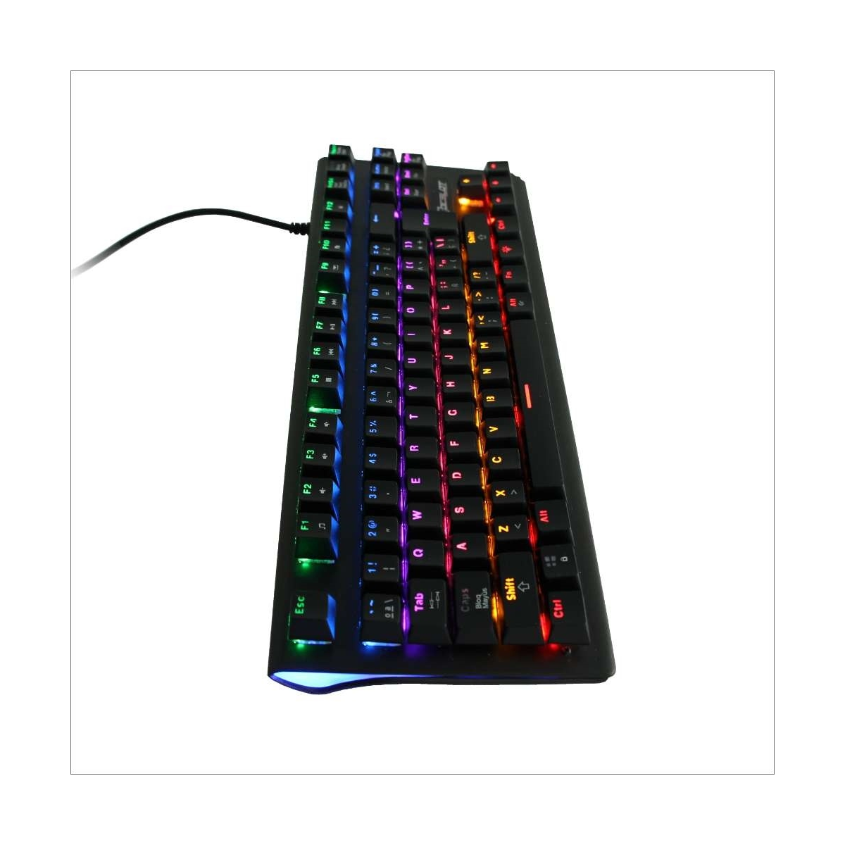 TECLADO ALAMBRICO OCELOT GAMER MECANICO SWITCH AZUL PLASTICO RGB NEGRO OGMK02 COLORES USB LED PLUG.