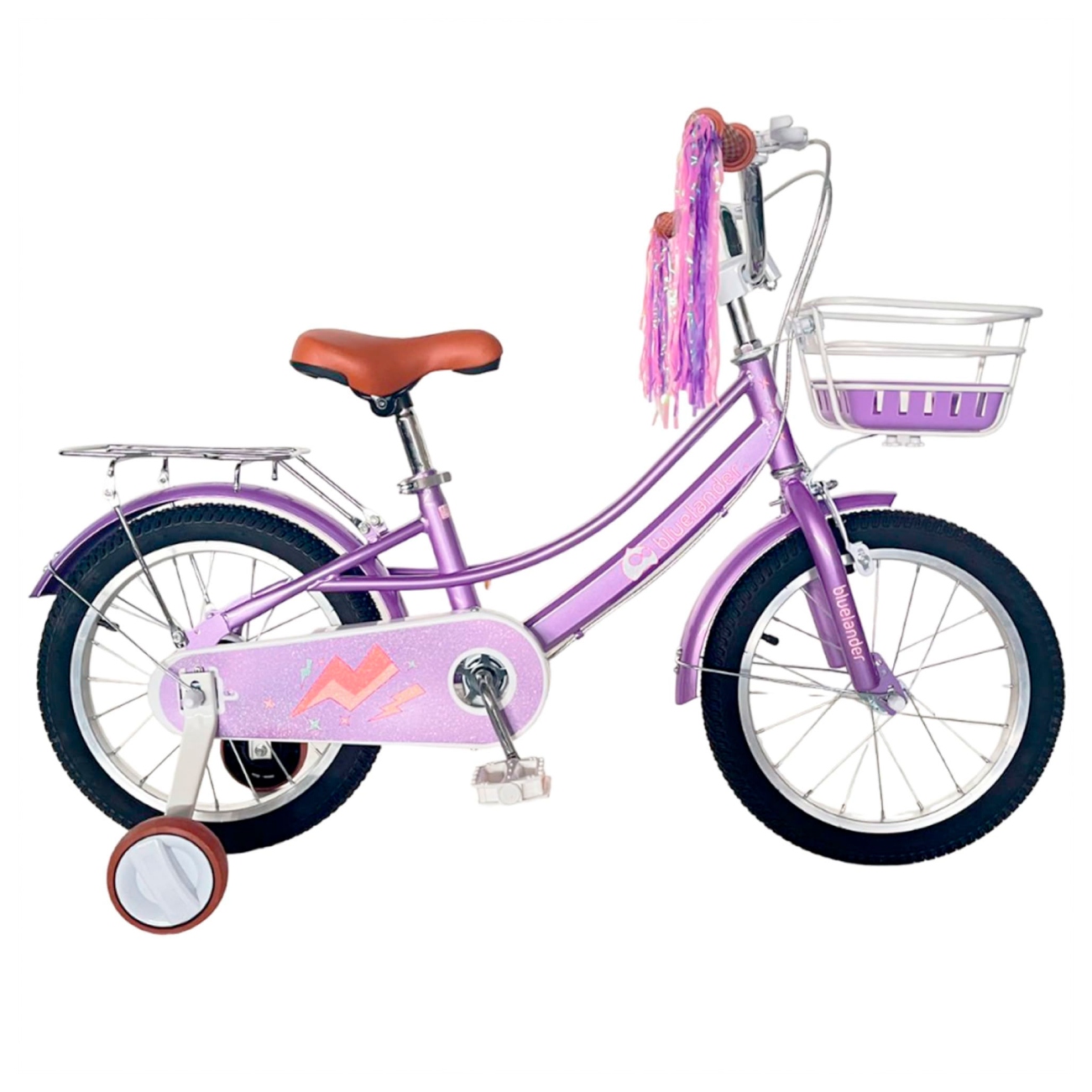 Bicicleta Infantil para Niña Rodada 16 con Ruedas de Entrenamiento Morada Bluelander 