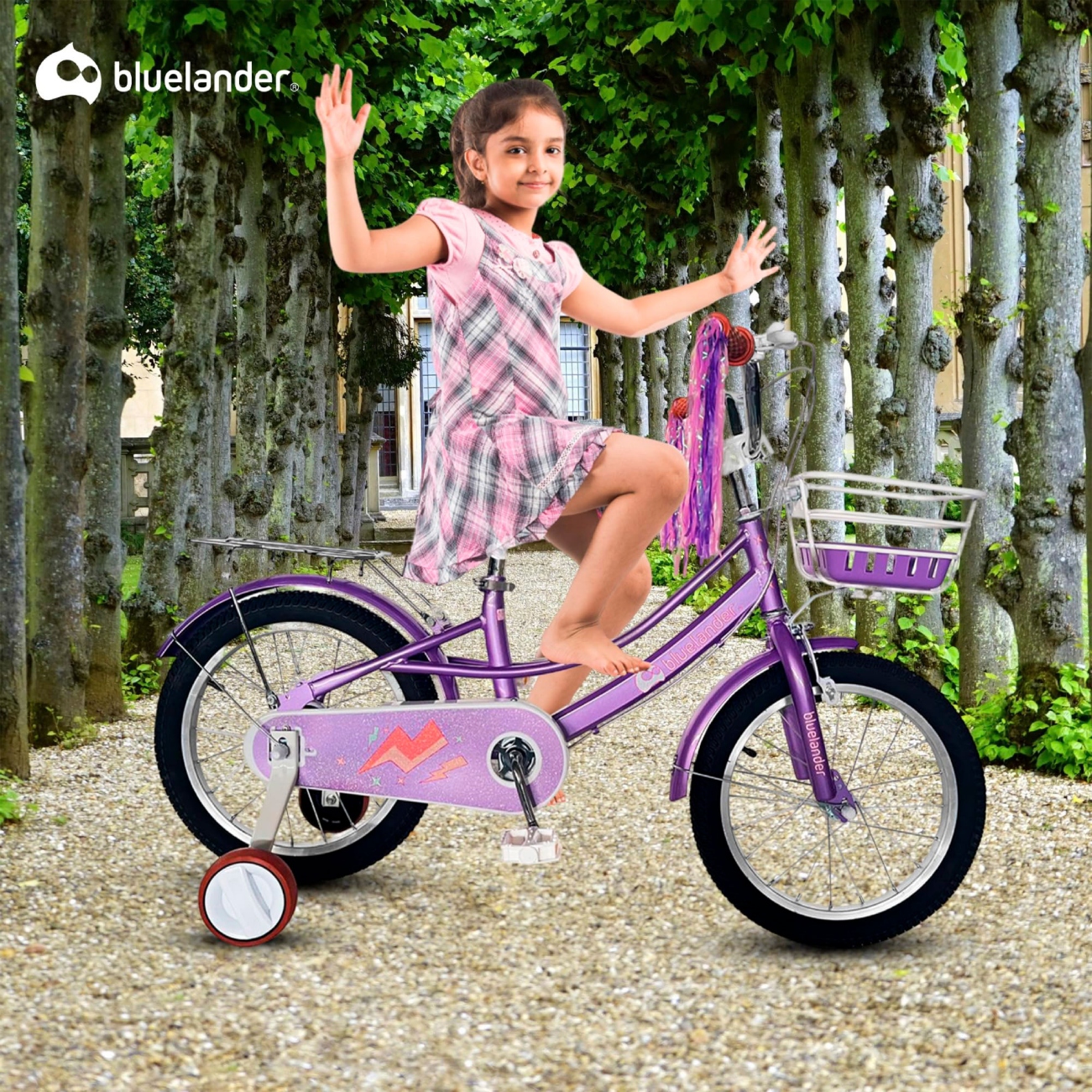 Bicicleta Infantil para Niña Rodada 16 con Ruedas de Entrenamiento Morada Bluelander 