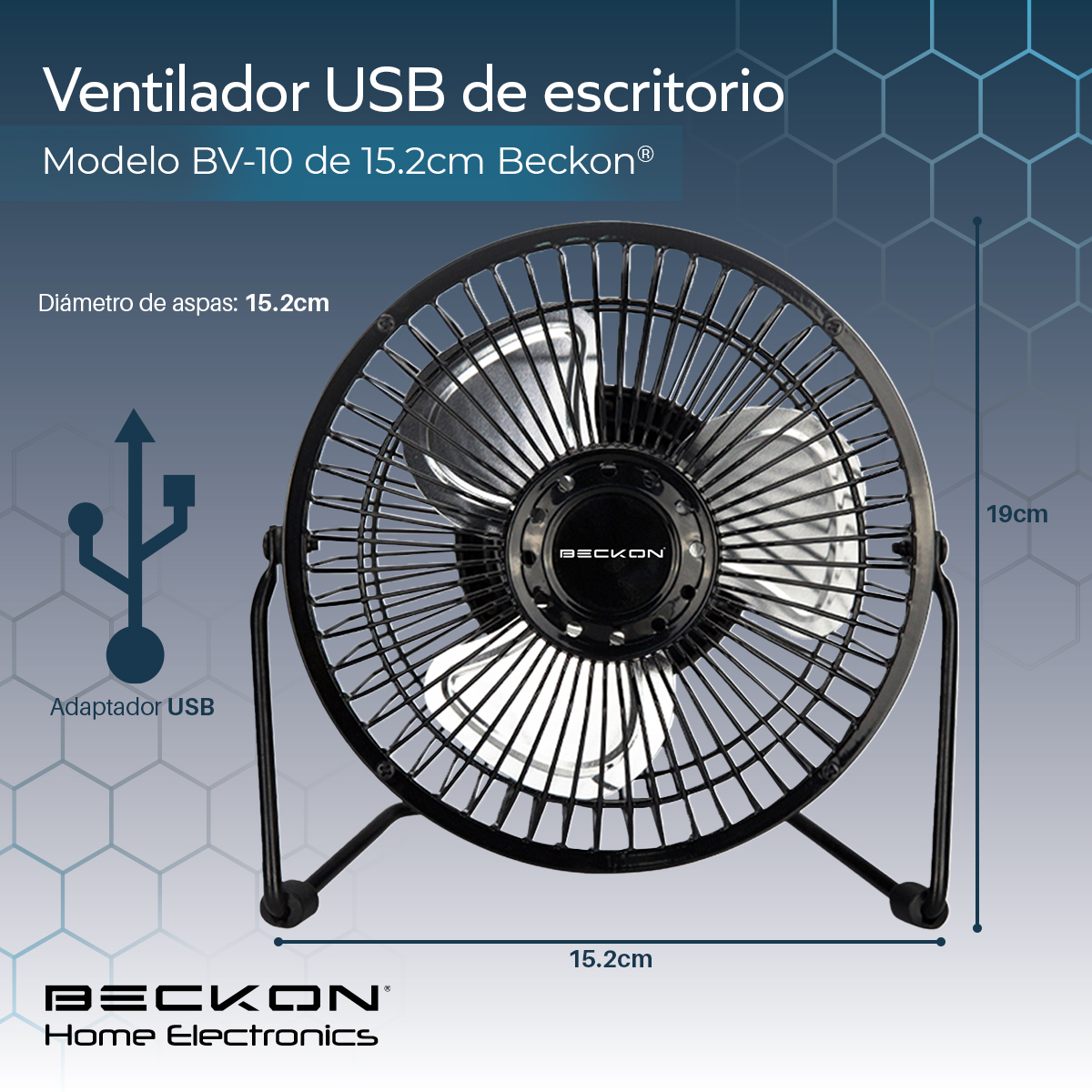 Ventilador de escritorio oficina buró mesa oficina cocina vehículo de USB + clip color negro 15.2cm Beckon.