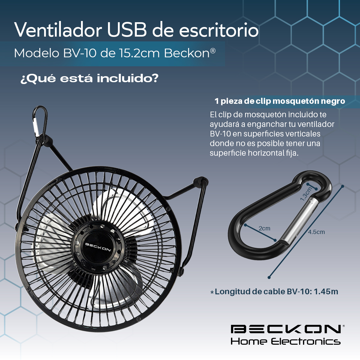 Ventilador de escritorio oficina buró mesa oficina cocina vehículo de USB + clip color negro 15.2cm Beckon.