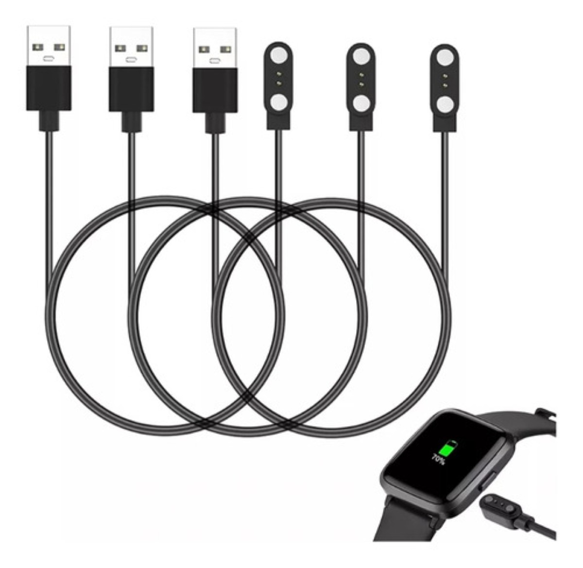 3 Cargador Para Haylou Solar Ls01 Ls02 Cable Usb Smart Watch negro