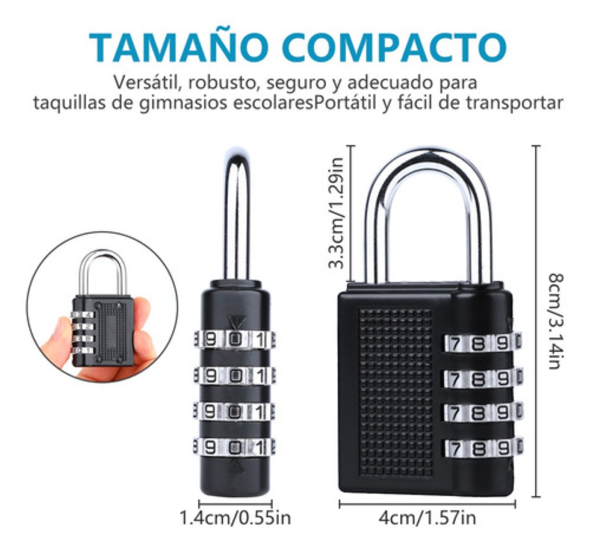 Candado De Combinación De 3 Piezas Con Seguridad De 4dígitos negro