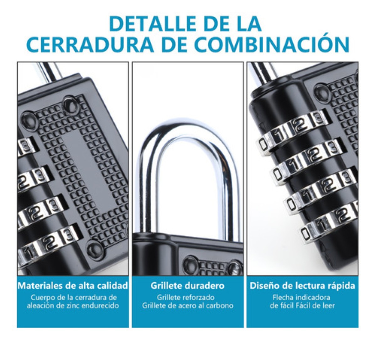 Candado De Combinación De 3 Piezas Con Seguridad De 4dígitos negro
