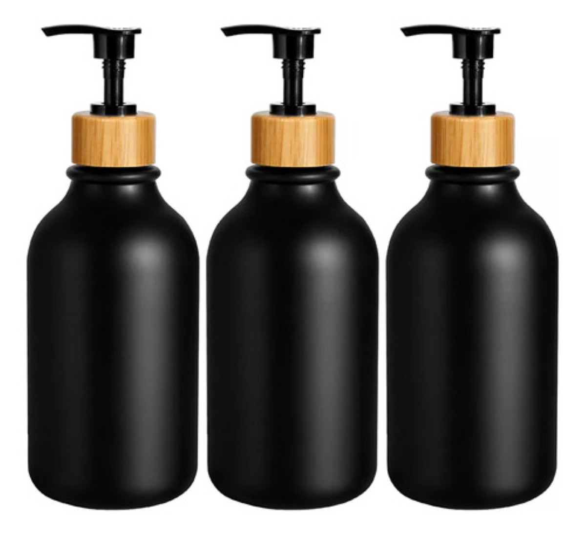 Juegos De Baño 3 Dispensador De Jabon De Shampoo Bambu 500ml negro
