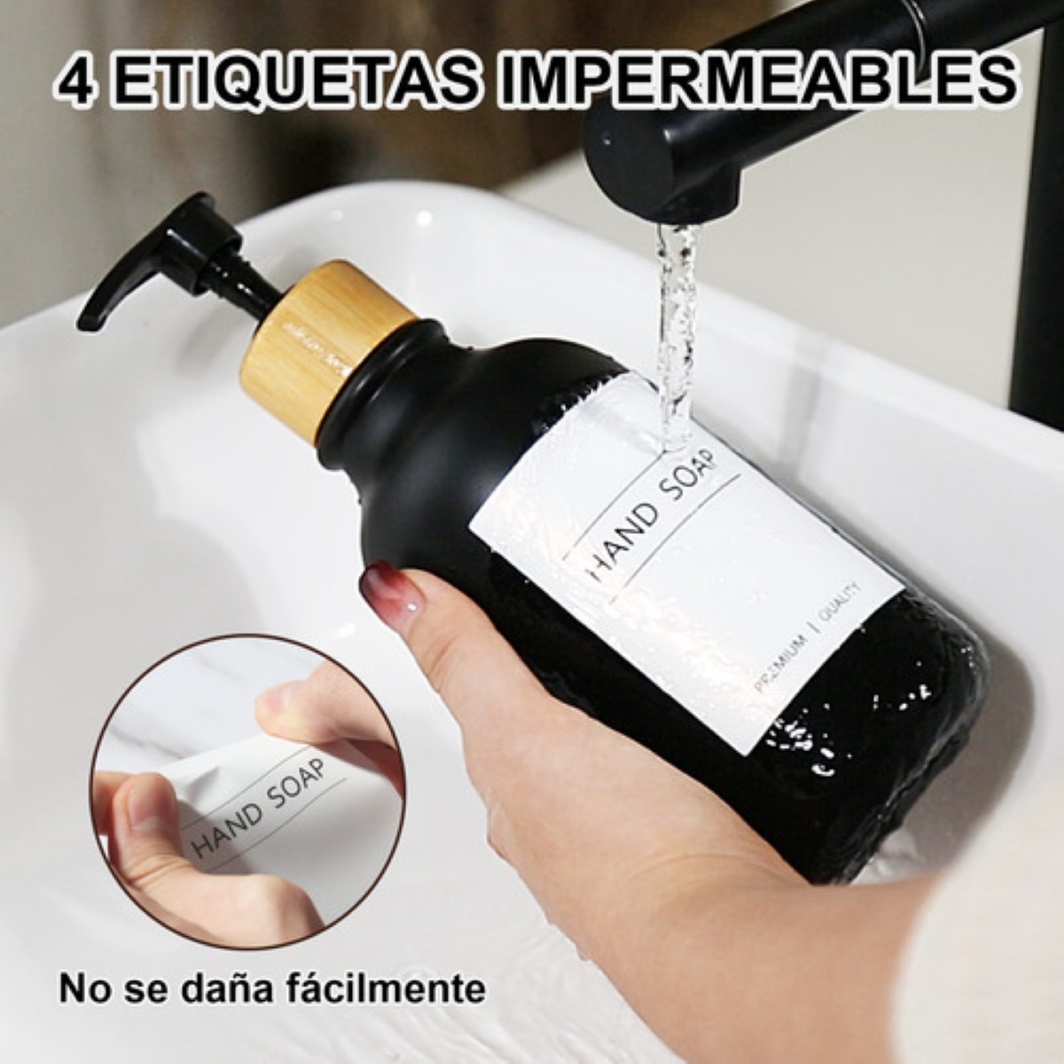 Juegos De Baño 3 Dispensador De Jabon De Shampoo Bambu 500ml negro
